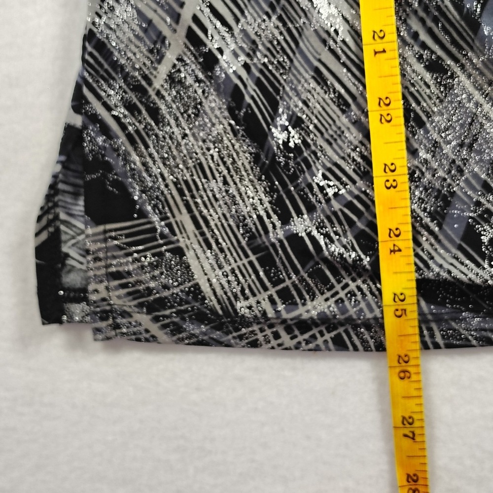 Cathy Womens XL Black Silver‎ Glitter Abstract Split Neck Long Sleeve Knit Top - Picture 8 of 9